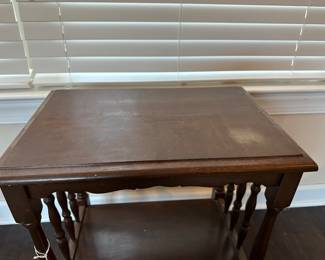 A17 - $15. Small side table measures 12" x 18" top x 23" tall. Needs tightening up. 