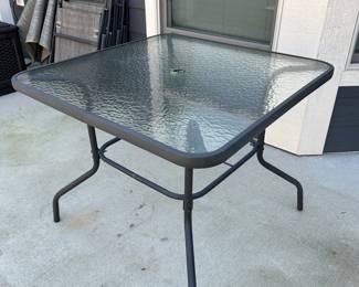 A113 - $95. Square Patio Table with Umbrella & 4 chairs