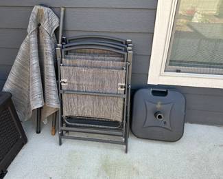 A113 - $95. Square Patio Table with Umbrella & 4 chairs