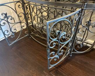 A5 - $125 Metal Table with locking front for wine storage. Measures 51.5" wide x 18.5" deep x 30" tall. 