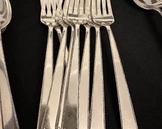 S1 - $1100. Towle Sterling “Old Lace”. 5 pc table setting for 8 + 4 serving pieces. Set has been used and does show some wear. 