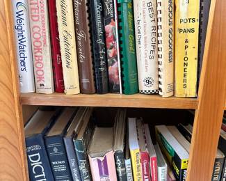 Large collection of cookbooks.