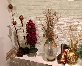 6 oil rubbed bronze wrought iron tulip tea light holders in multiple heights.  Many planters, decorative vases and accessories.