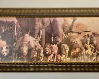 Noah's Ark print in decorative frame.  Picture measures 6'2LW x 32"H