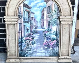Faux stone arched picture.