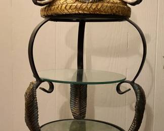 2 tier glass and iron elephant theme stand.  