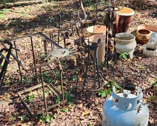Iron stands & pottery 