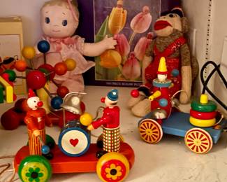 Vintage Wooden Pull Toys-Some By Kouvalias & Made In Greece