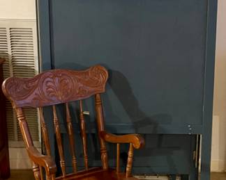 Vintage Wood Children’s Rocker With Pressed Back, Vintage Baby Bed