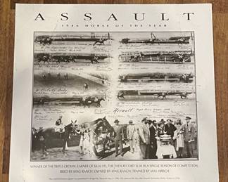 Poster of 1946 Horse of the Year “Assault” bred by King Ranch. Triple Crown Winner