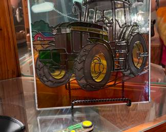 John Deere Stained Glass Piece & John Deere Collector’s Knife