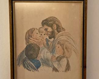 Framed Picture of Jesus With the Little Children