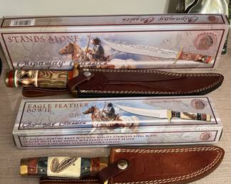 Stands Alone Chipaway Classis Knife, & Eagle Feather Bowie Knife