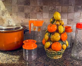 Vintage Crock Pot, Tang Pitcher, MCM Decor