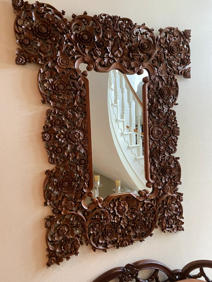 Large Indonesian teak handcarved hallway mirror