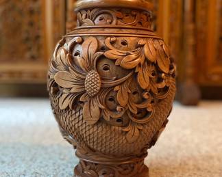 Carved wooden large vase/jar