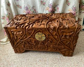 Carved teakwood chest from Indonesia, two sizes available
