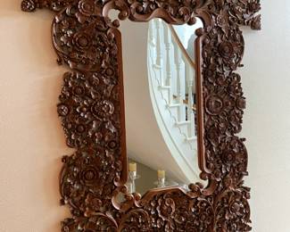 Large Indonesian teak handcarved hallway mirror
