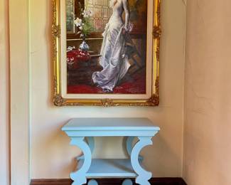 Woman Portrait and Lovely Blue Shelf