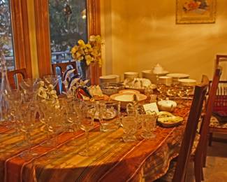 Dining Table and Glassware and China
