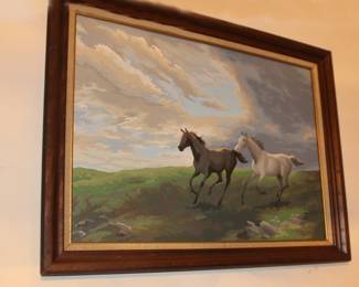 Framed Paint by Number Oil of Horses