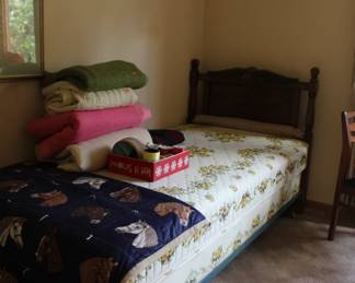 Twin Bed with Eagle Headboard, Blankets