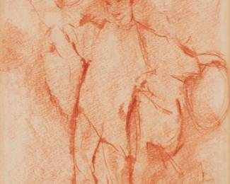 291
Gene Kloss
1903-1996
"Little Hoop Dancer"
Conte crayon on paper
Signed lower right: Gene Kloss; titled in ink, presumably in another hand, on the frame's backing paper
Sight: 10.75" H x 8.875" W
Estimate: $300 - $500