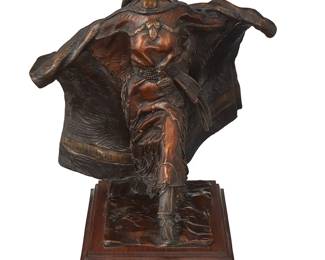 57
David Lemon
b. 1945
"Spirit Wings"
Patinated bronze on wood plinth
Edition: 2/40
Signed and numbered in the casting: Lemon ©; titled and attributed to front plaque
11.875" H x 9" W x 9.75" D
Estimate: $600 - $800