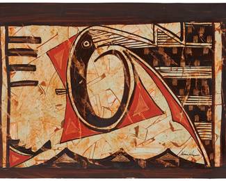 173
Dan Namingha
b. 1950, Hopi-Tewa
Abstract
Acrylic on paper, blindstamp Strathmore
Signed lower right: Namingha
Image/Sheet: 14.5" H x 23" W
Estimate: $2,500 - $3,500