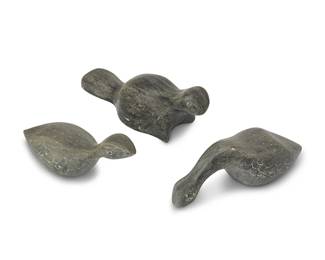 146
Dietrich "Dimu" Muchelstein
b. 20th century
Two Carved Birds And A Beaver
Stone
Each signed: Dimu
3 pieces
Largest: 2.5" H x 5" W x 1.875 D; smallest: 2" H x 5.25" W x 1.875 D
Estimate: $200 - $300