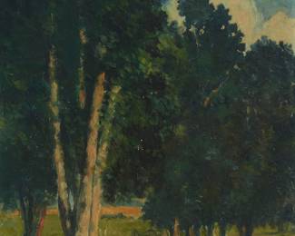 284
20th Century American Regionalist School
"A California Rancho"
Oil on board
Signed lower left: Samson; titled on a handwritten note affixed, verso, and under a piece of Plexiglas
10.5" H x 8.5" W
Estimate: $500 - $700