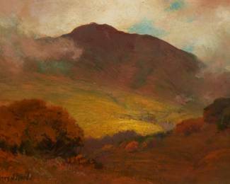 283
Arthur Haddock
1895-1980
Adobe In A Landscape, 1976
Watercolor on paper
Signed, dated, inscribed, and with the artist's device, all lower right: Arthur Haddock / Feb. 15 / #1134
Sight: 10.5" H x 14.5" W
Estimate: $400 - $600