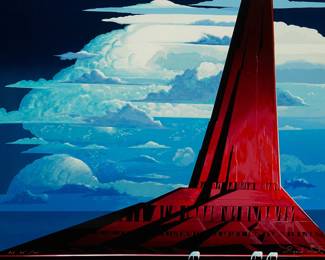 61
Eyvind Earle
1916-2000
"Silent Thunder"
Screenprint in colors on paper
Edition: AP 45/45 (aside from the edition of 310)
Signed and numbered in ink along the lower edge of the image: Eyvind Earle; an artist's proof
Sight: 23.75" H x 31.75" W
Estimate: $500 - $700