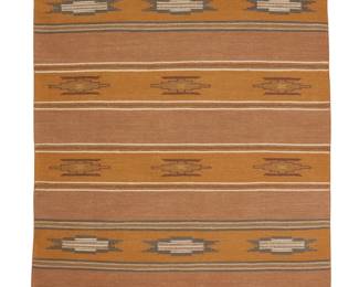 247
A Navajo Wide Ruins Textile
Mid/late 20th century, Diné
Woven by Maggie Roan in taupe, grey, ochre, and cream wool with alternating bands of floating stepped motifs
58.5" H x 37" W
Estimate: $300 - $500
