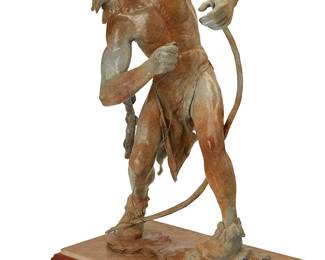 170
Jerry McKellar
b. 1944
"The Bow Stringer," 1993
Patinated bronze and wood
Edition 26/28
Signed, titled, numbered, and dated to the base: J McKellar / © 93
35.5" H x 22.5" W x 18.25" D
Estimate: $1,000 - $2,000