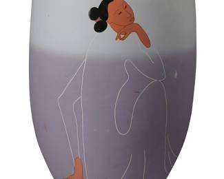 225
R.C. Gorman
1932-2005, Navajo/Dine
"Noon," 1987
Glazed ceramic
Edition: Potter's Proof
Signed and numbered to lower edge: R.C. Gorman; further marked in pen to the underside: 1987 / Gorman Editions / Greg Grycner Ltd. © / "Noon"
26" H x 18" Dia.
Estimate: $200 - $400
