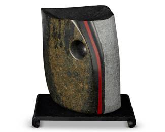 154
Sharon Spencer
b. 20th century
"Heartline," 1989
Painted carved stone set on a wood stand
Incised to underside: S. Spencer © 89
Object: 7.75" H x 6.25" W x 5" D
Estimate: $800 - $1,000
