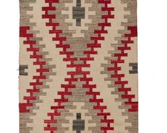 119
A Navajo Regional Rug
Mid-20th century, Diné
Woven in grey, cream and red wool in a hatched double diamond pattern
63.5" H x 31.5" W
Estimate: $200 - $300