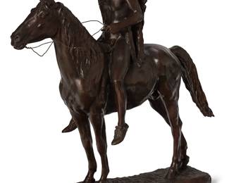 1
Cyrus Edwin Dallin
1861-1944
"The Scout," 1910
Patinated bronze
Signed and dated: C E D / 1910; further marked: COPYRIGHT 1912 / C E DALLIN
32.5" H x 36" W x 12.5" D
Estimate: $800 - $1,200