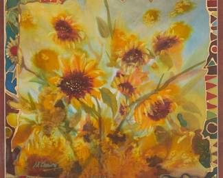 219
Nancy Cawdrey
b.1948
Sunflowers
Mixed media on silk over mat board
Signed lower left: N. Cawdrey
Sight: 11.25" H x 11.875" W
Estimate: $400 - $800