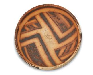 177
A Hopi Jeditto Pottery Bowl
Pre-1500 AD
Unmarked
The ghost fired black on yellow bowl with a Four Directions motif
3.5" H x 8.25" Dia.
Estimate: $200 - $400