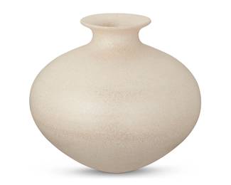 60
Pahponee (B. 20th Century, Kickapoo/Potawatomie)
A large whiteware micaceous pottery jar, 2007
Signed: 2007 / Pahponee / [cipher]
The globular form large jar with narrow flared neck
13' H x 14.25" Dia.
Estimate: $700 - $900