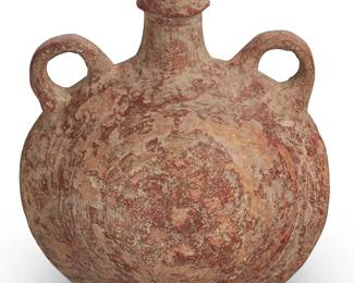 304
A Southwestern Pottery Canteen
Late 19th/early 20th century
Appears unmarked
The canteen with opposed lug handles
9" H x 8.325" W x 4" D
Estimate: $400 - $600