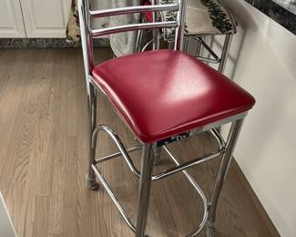 (4) total chrome/red counter height stools 