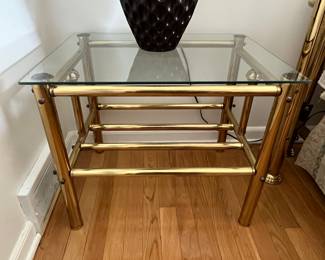 (2) brass/glass side tables