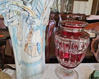 Large cranberry cut to clear Val St. Lambert vase, Susan Bolt sculpture