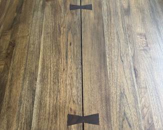 H6 - Table & Chairs Priced Individually. $850 - Maria Yee Dining Table measures 42" wide x 108" long x 30" tall. $450 - Set of 10 - "Handy Living" brand Dining Chairs. Measures 20" wide x 38" tall. 