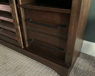 H79 - $250 - Basement Media Console with sliding doors. Measures 15.75" deep x 87.75" long x 33.5" tall. Rooms To Go Furniture. 