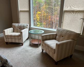 H61 - $65 Each - Ethan Allen Side Chairs - 31" wide x 31" deep. They do show some wear but are incredibly comfortable and sturdy! 