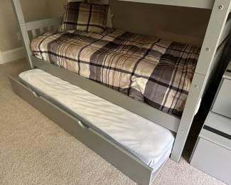 H84 $600 for ALL. Prefer to sell as a whole SET. 2 sets of bunk beds with trundles and stairs in the middle. 6 twin mattresses included. 